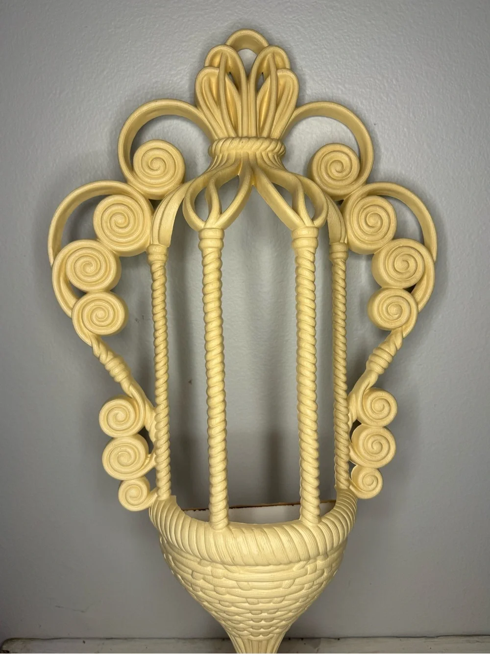 VTG 1972 Burwood #1628 Faux Wicker Rattan White Wall Pocket Sconce Planter